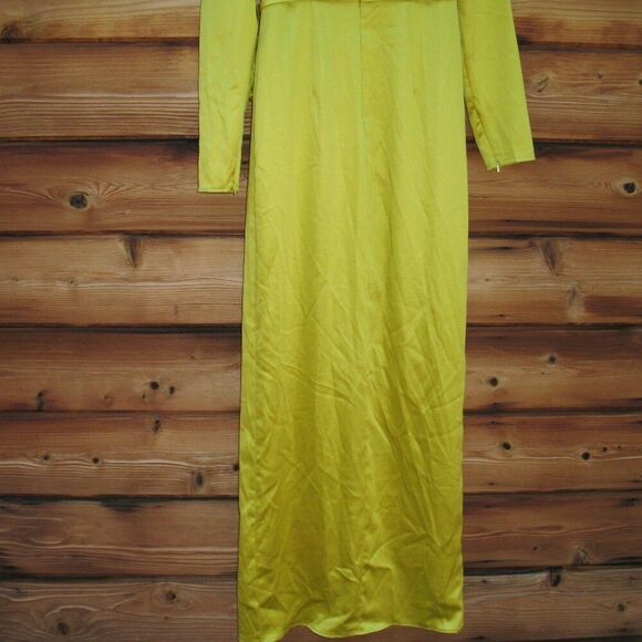 MAC DUGGAL  Chartreuse Long Sleeve Structured Bow Draped Gown 4 - Picture 10 of 13